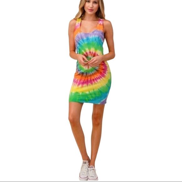 Tie Dye Rainbow Mini Dress - Picture 2 of 16